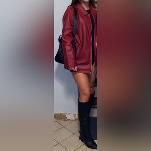 Red Faux Leather Jacket Garage